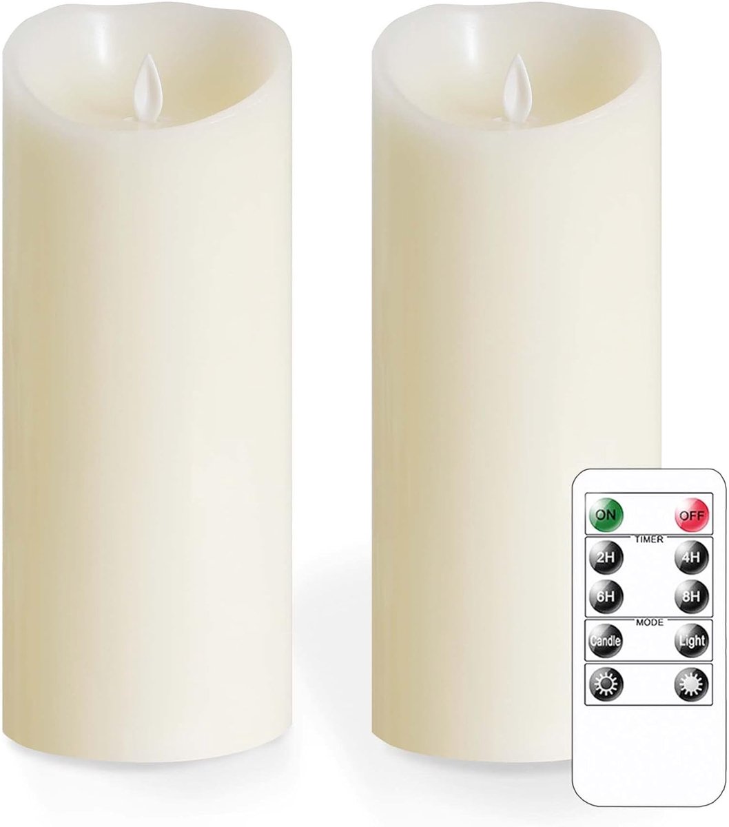 SnelShoppen - 2x 10x25cm Flameless LED Kaarsen met Afstandsbediening, Real Wax Pillar Kaarsen met Timer, Ivoor, Ideaal voor Feest, Tuin en Binnengebru