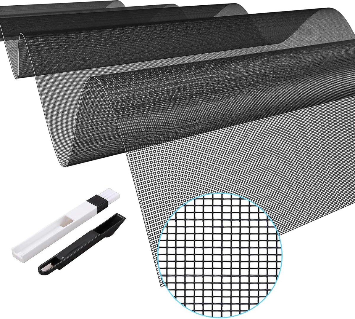 SnelShoppen - 500x150 cm Vliegenraam voor Ramen en Deuren, Muggennet op Maat, Snijbaar Fiberglas Vliegenhor met Raamreiniger, Zwart, Ideaal voor Thuis