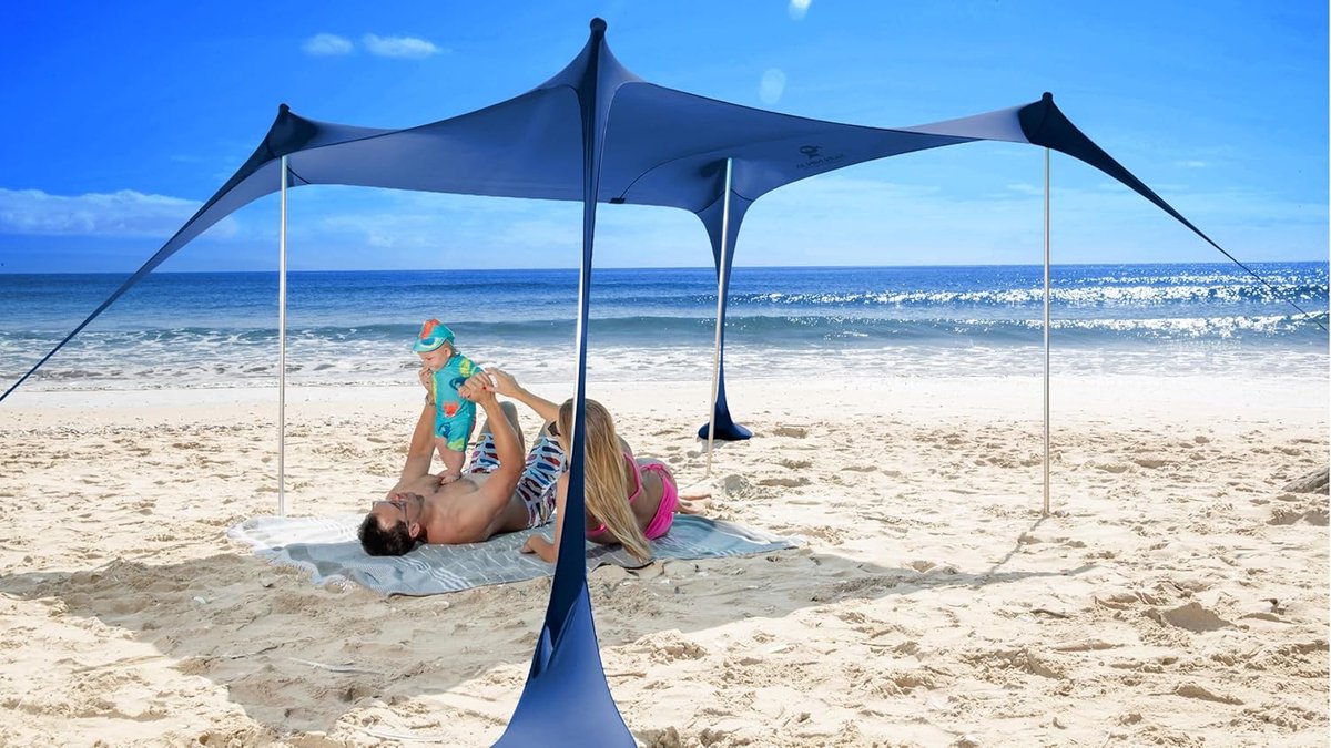 SnelShoppen - Mini Strandtent 7x7.5ft - UPF50+ Zonnebescherming - Draagbare Pop-up Schaduw voor Strand, Camping & Park - Lichtgewicht Navy Blauw