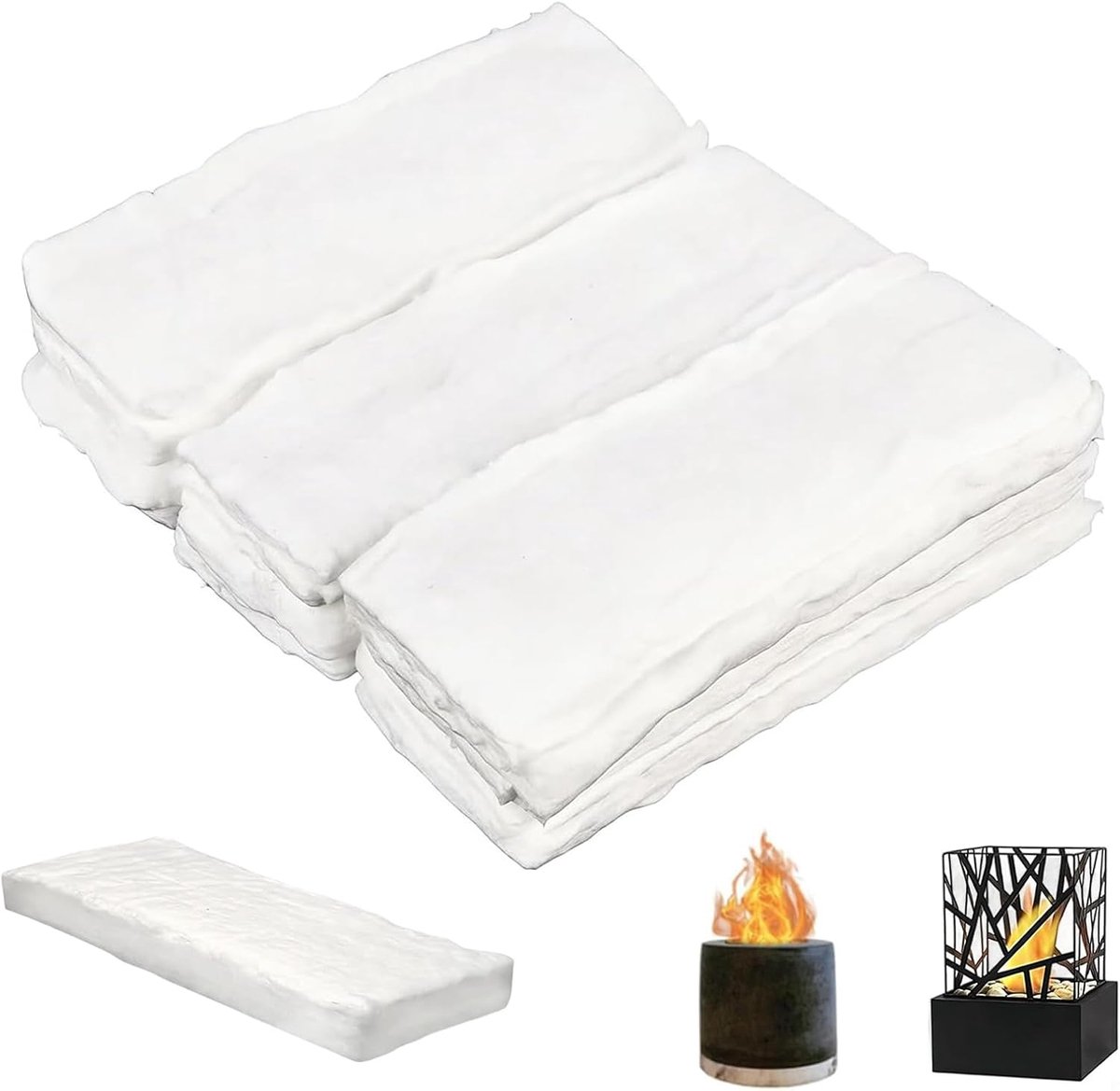 SnelShoppen - 24 Stuks Keramische Wol voor Bio-ethanol, 120 x 50 x 5 mm, Ethanol Branders, Keramische Spons, Vuurkorf Accessoires voor Binnen, Tuin en