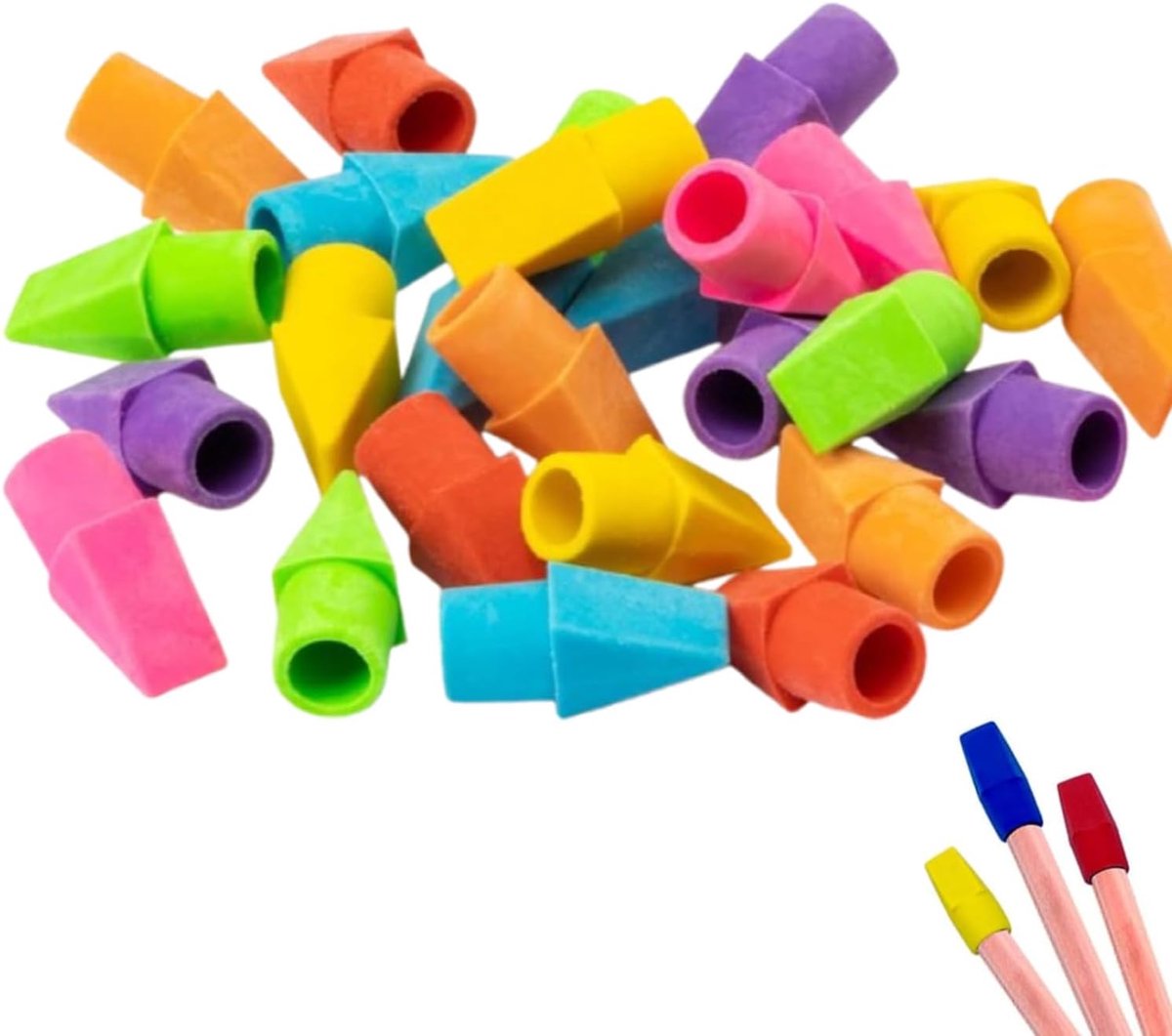 SnelShoppen - 100 Erasers met Caps, Witte Gum Toppers, Fijne Gummen voor Potlood, Ideaal voor School, Thuis en Kantoor, Perfecte Correctiehulpmiddelen
