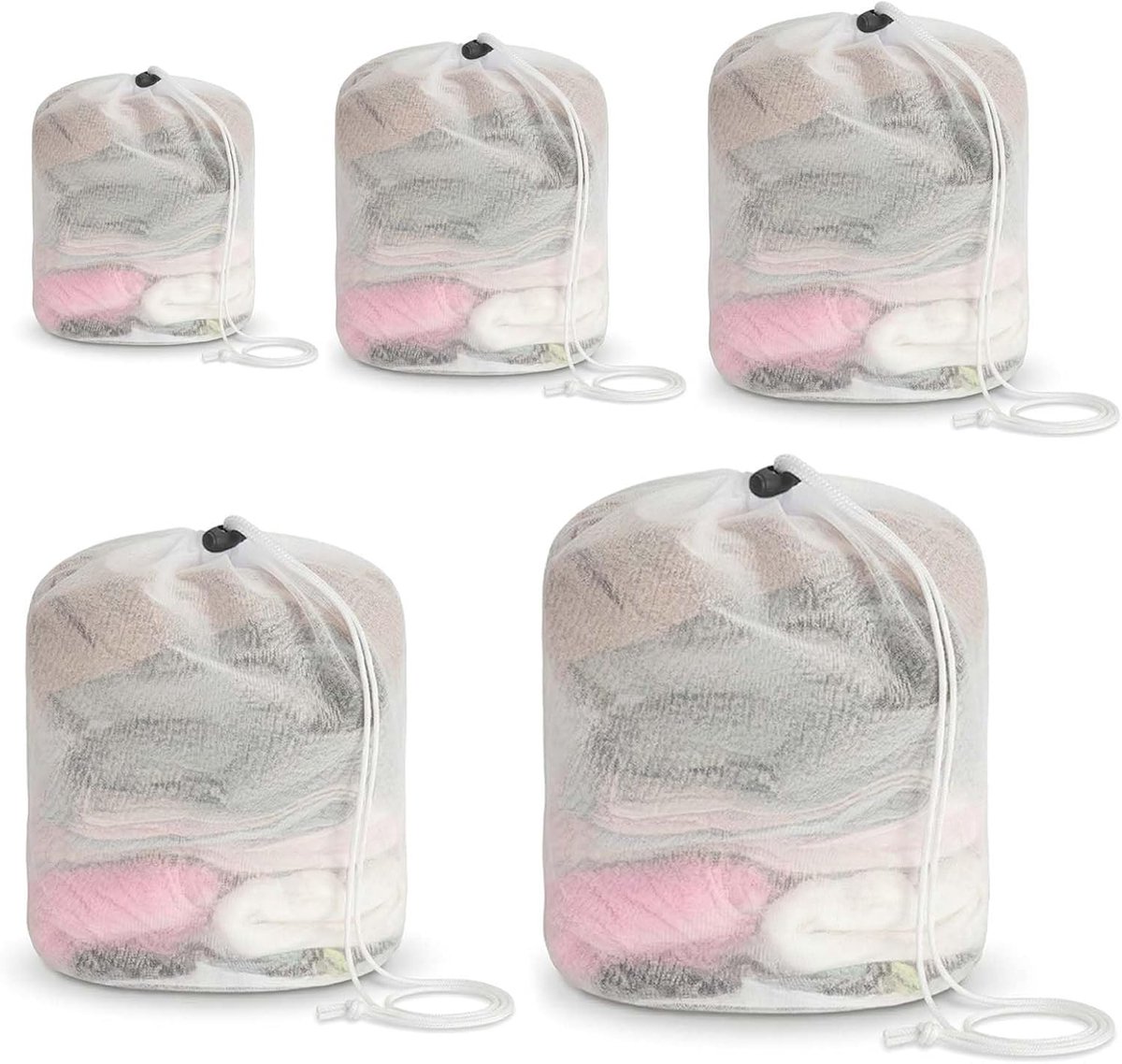 SnelShoppen - 5 stuks Fijnmazig Wasnet voor Wasmachine, Grote Waszak met Koordstopper, Ideaal voor Kleding zoals Truien, Mantels en Overhemden