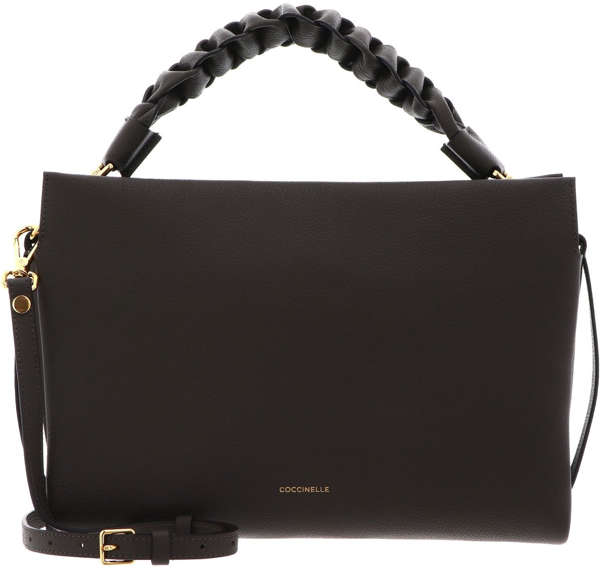 COCCINELLE Leren handtas schoudertas Boheme Grana Double Hand Bag Fango / Honey donkergroen