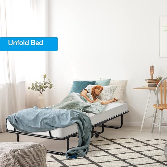 Opklapbed met matras - Logeerbed inklapbaar - Extra slaapplaats - Traagschuim matras - 190 x 80 cm - Wit — afbeelding 3