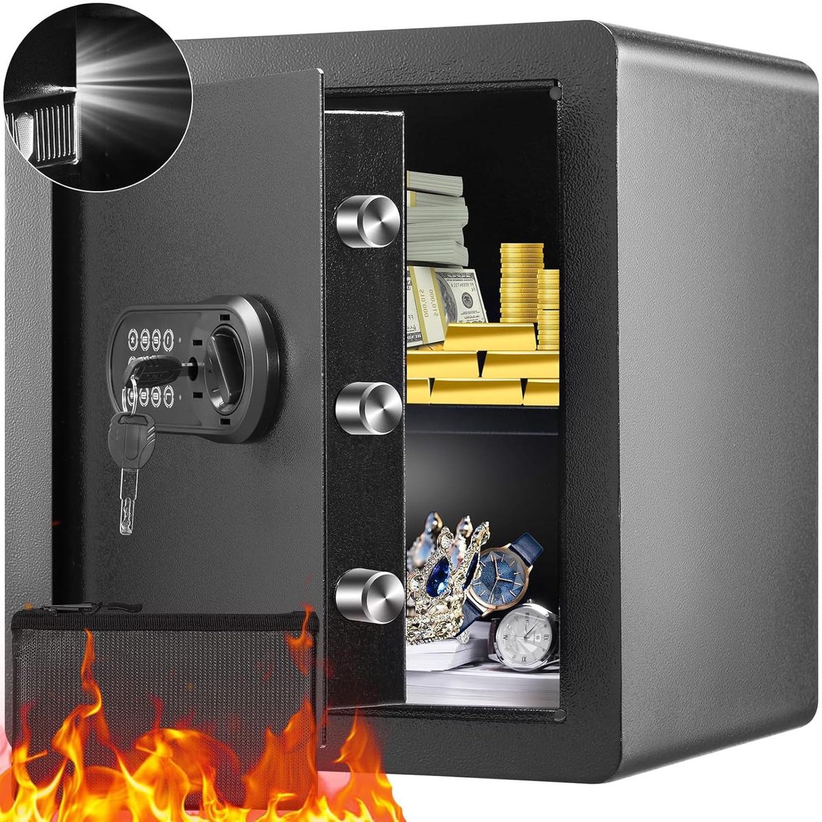 Grote Kluis - Meubelkluis Wachtwoordkluis - Waardevolle Spullen Bewaren - Dubbel Alarmsysteem - 18 Kubieke Meter - Mat Zwart