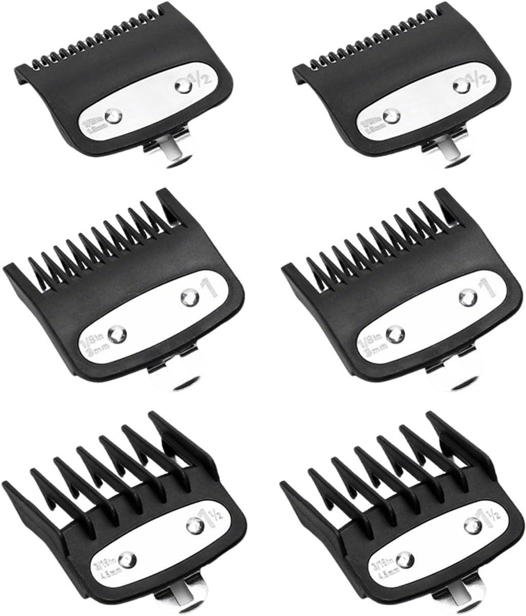 SnelShoppen - 6 Stuks Tondeuse Guards voor Kapsalon, Clipper Guards, Tondeuse Accessoires, Zwart, Geschikt voor Professioneel Gebruik, Perfect voor Th