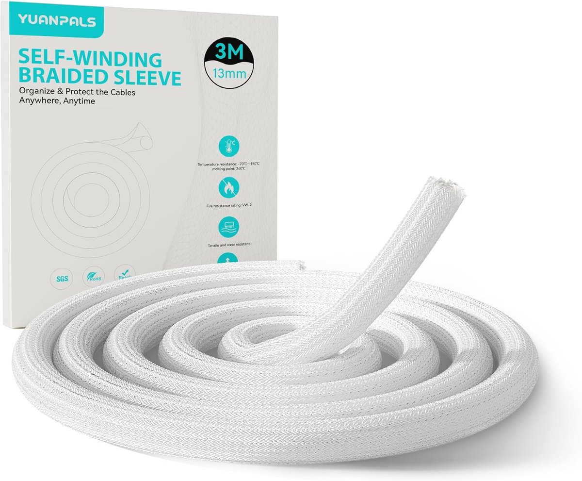 Thijox - Kabelhuls 13 mm - 3 m, Zelfsluitend Zwart Kabelmanagement voor PC/TV, Geweven Kabelmantel voor Thuis en Kantoor, Draad Organizer, Kabeloploss