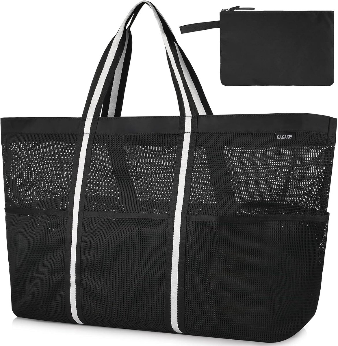 Thijox - XXL Strandtas Familie Badtas Extra Groot met Ritssluiting - Mesh Strandtas voor Strand, Reizen, Camping - Zwart/Grijs/Groen