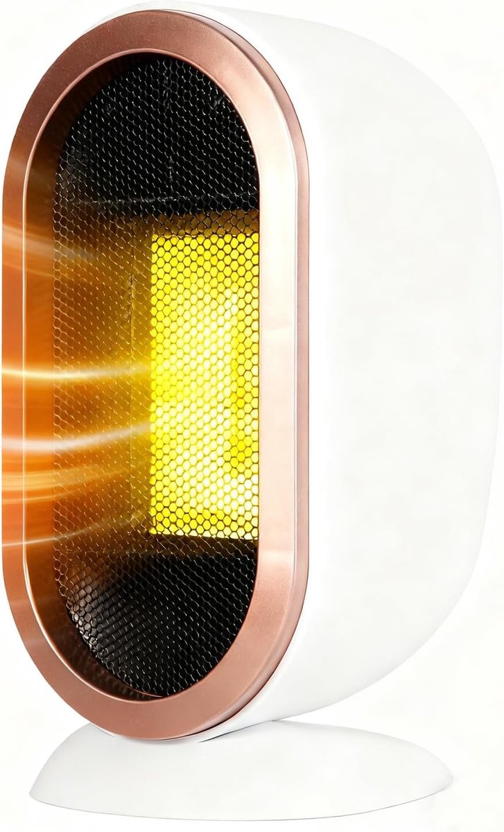 Elektrische kachel, 1200 W draagbare elektrische kachel (voor binnenshuis), mini-tafelmodel PTC-snelverwarmer, geschikt voor kantoor en slaapkamer, met kantelbeveiliging en oververhittingsbeveiliging, wit