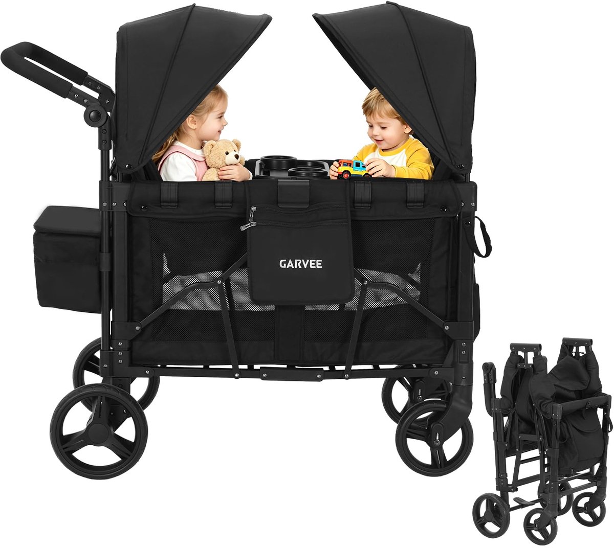 M-Goods - Buggy Wagon voor 2 Kinderen - Opvouwbare Kinderwagen - 2-in-1 - Stalen Frame - Max. 60 kg