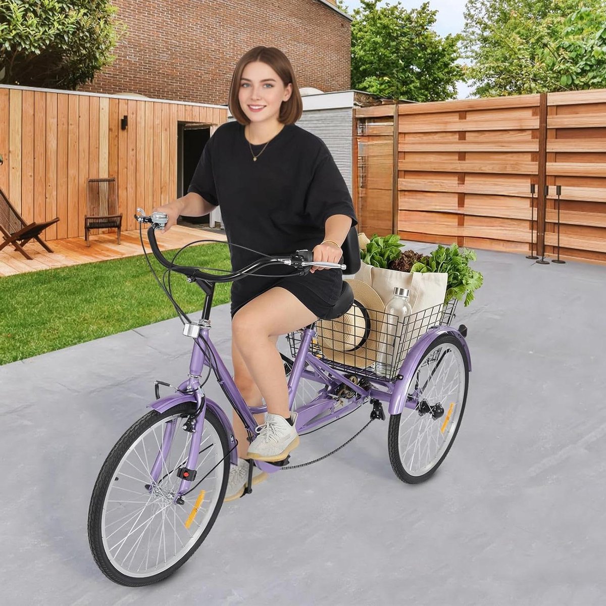 Driewieler voor volwassenen - Comfortfiets met mand - Boodschappen doen - 7 versnellingen - 24 inch wielen - Paars