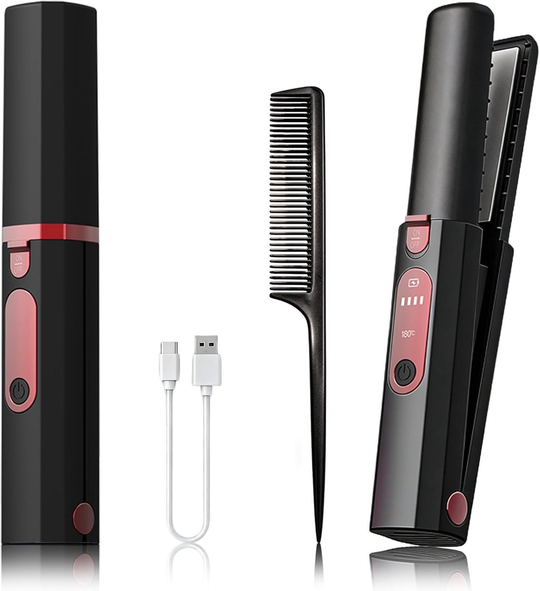 KZQ Draagbare Haarstijltang en Krultang 2-in-1 Oplaadbaar Keramisch Stijltangetje voor Reizen Dun Haar en Pony USB Mini Krultang Zwart