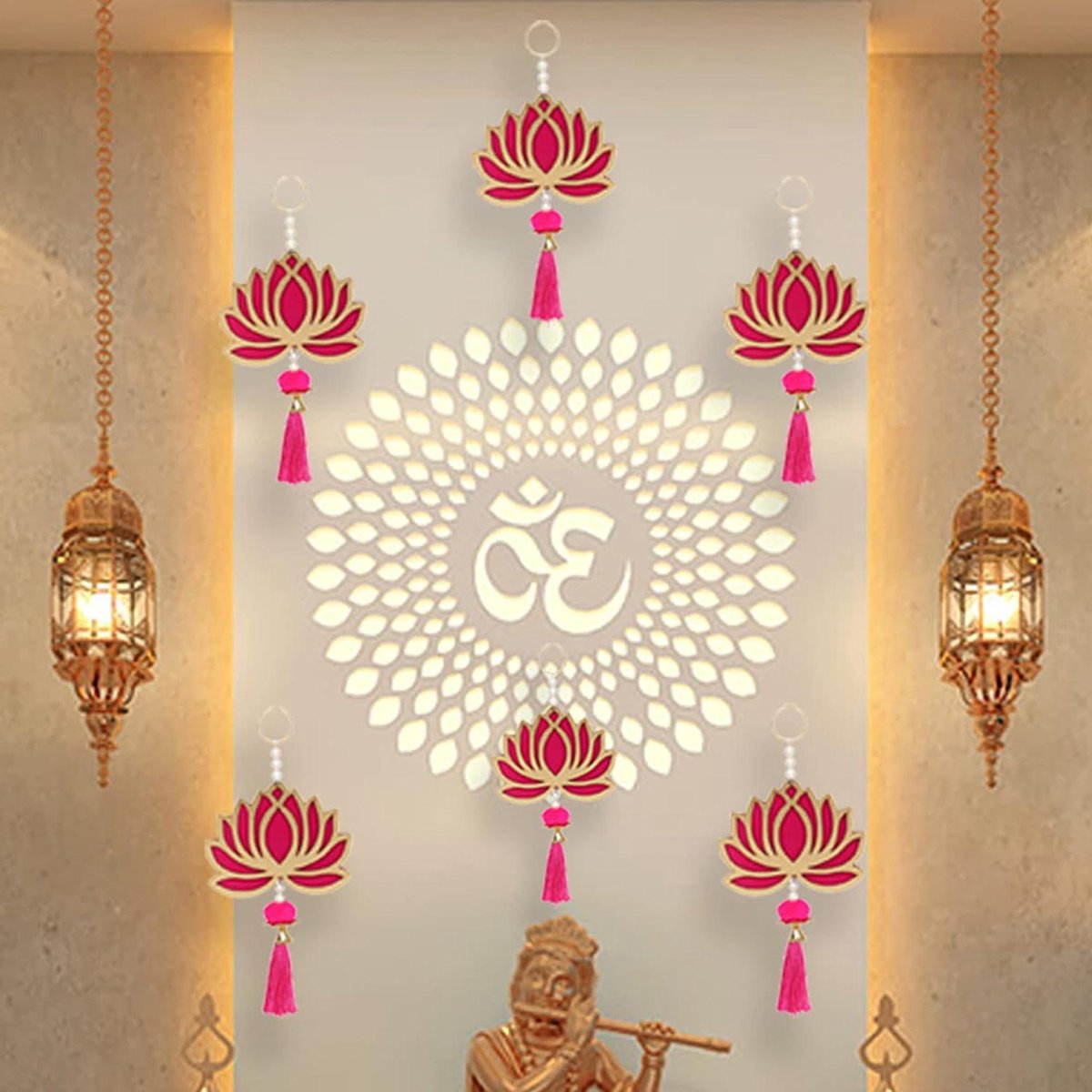 Lotus Hangings - Bloemen Decoratie - Wanddecoratie - Jaipuri Handwerk - 6 Stuks - Roze