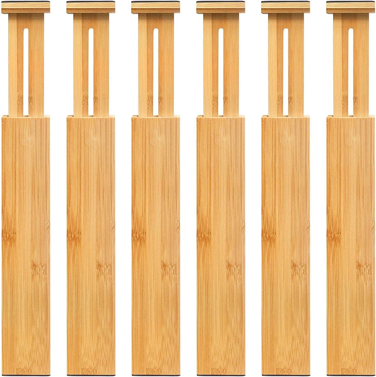 SnelShoppen - Bamboo Ladeverdeler Set van 6 - Verstelbare 42.5-55.5cm Organizer voor Keuken, Kleding, Badkamer, Bureau - Ideaal voor Baby- en Kantoorl