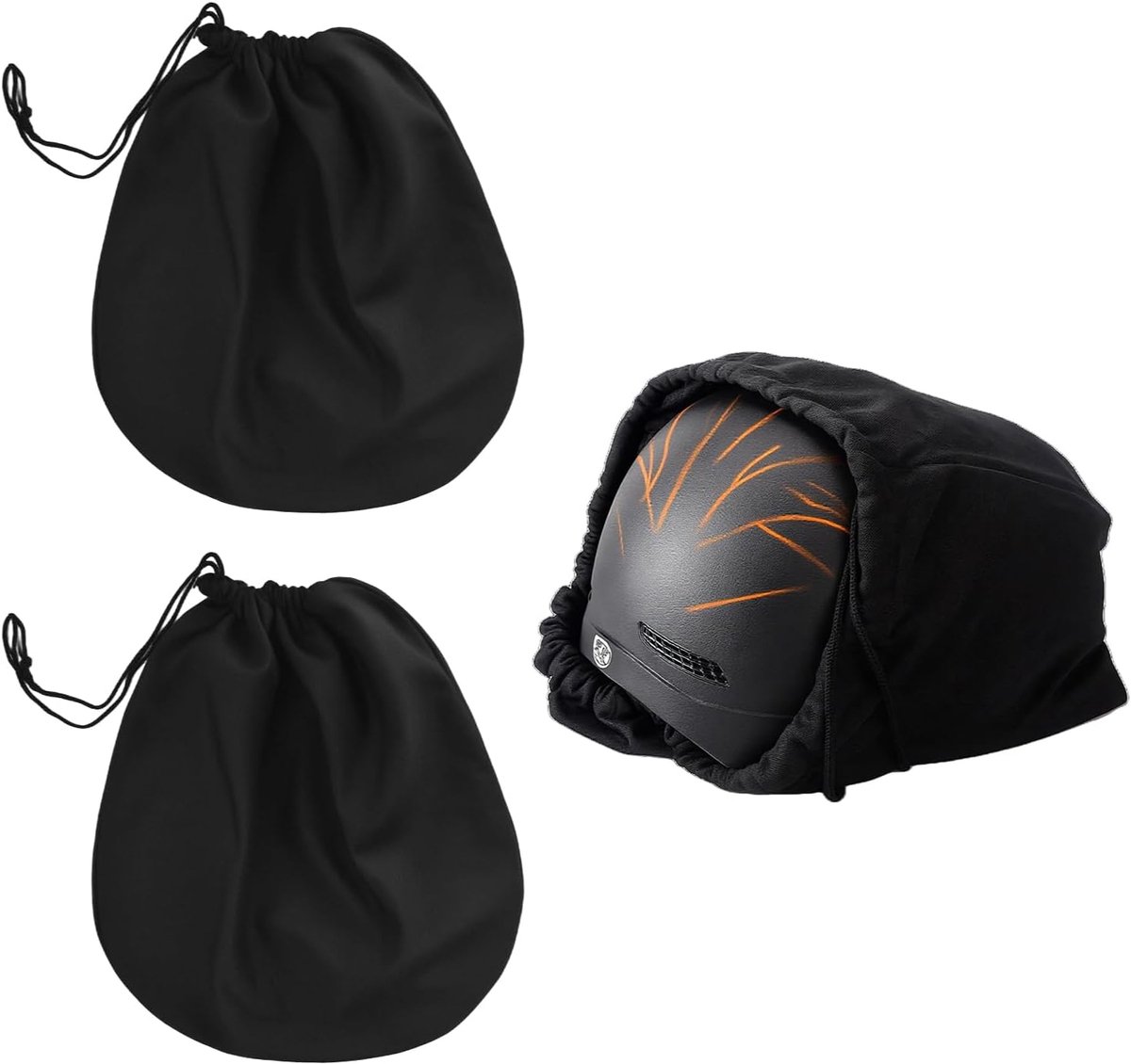SnelShoppen - Kabel Leader Set van 2 Zwarte Helmzakken, Motorhelm Tas met Treksluiting, 47 x 43 cm, Geschikt voor Motorhelmen, Skihelmen, Fietshelmen,