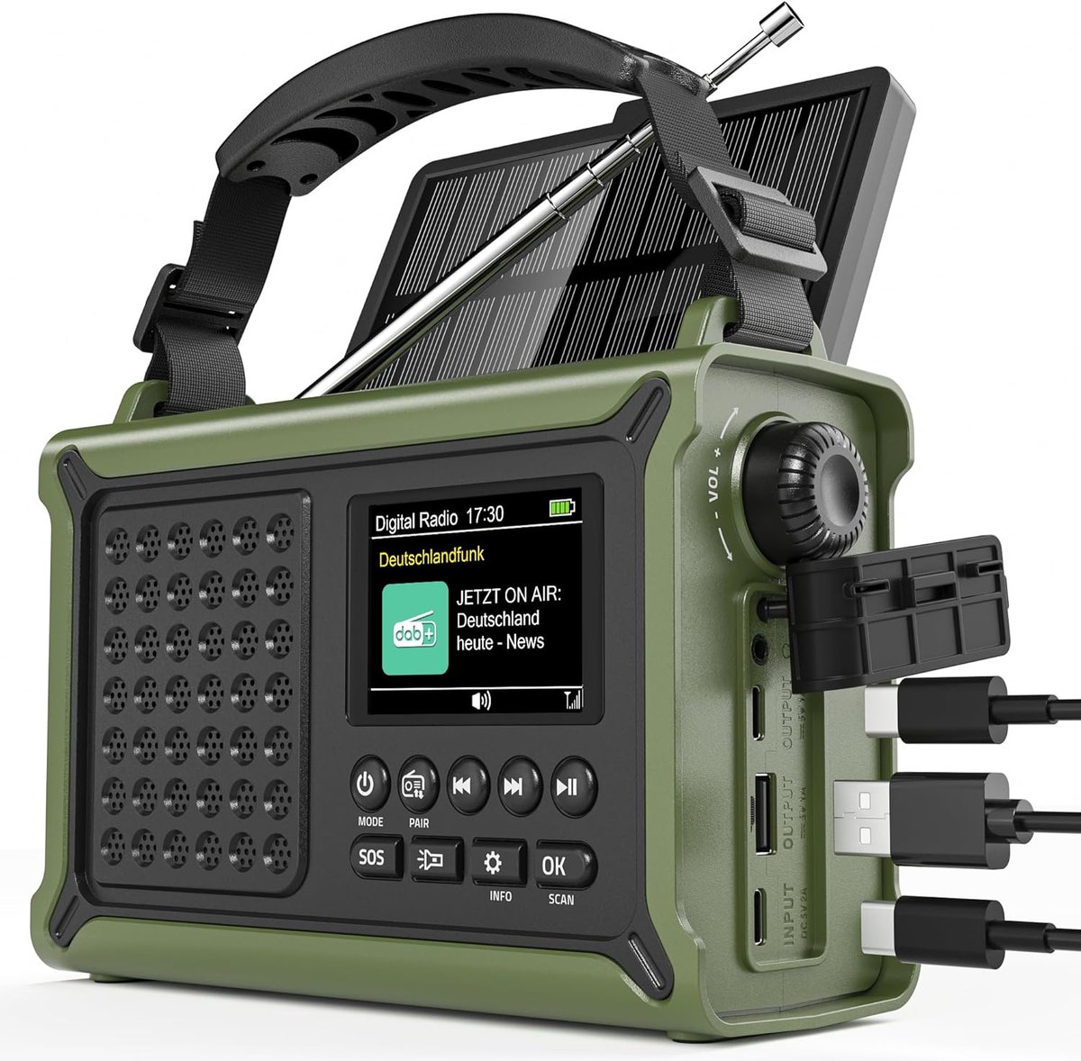 SnelShoppen - Emergency Radio met Handcrank, DAB+/FM Radio, 12000 mAh Batterij, 8500 mm² Zonnepaneel, Bluetooth 5.0, Zaklamp, Power Bank - Ideaal voor