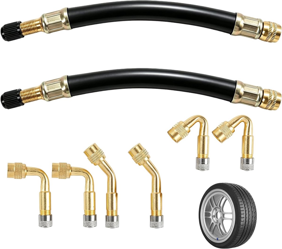 SnelShoppen - Verlengkabel Ventielverlenging 45/90/135 Graden Messing en Rubber 180 mm - Universele Bandenventielverlenging voor Auto, Motorfiets, Fie