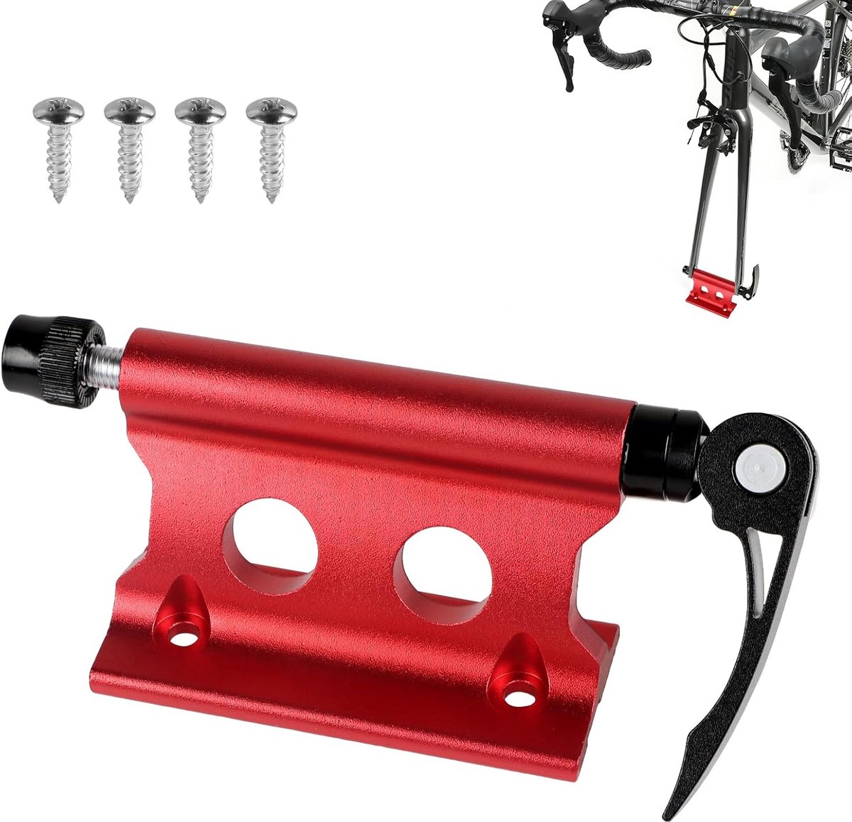 SnelShoppen - Bicycle Fork Holder - Voorvork houder, Aluminium Legering, Snelsluiting, Voor Trekker, SUV, Trailer - Rood, 16.5x4x5.8cm