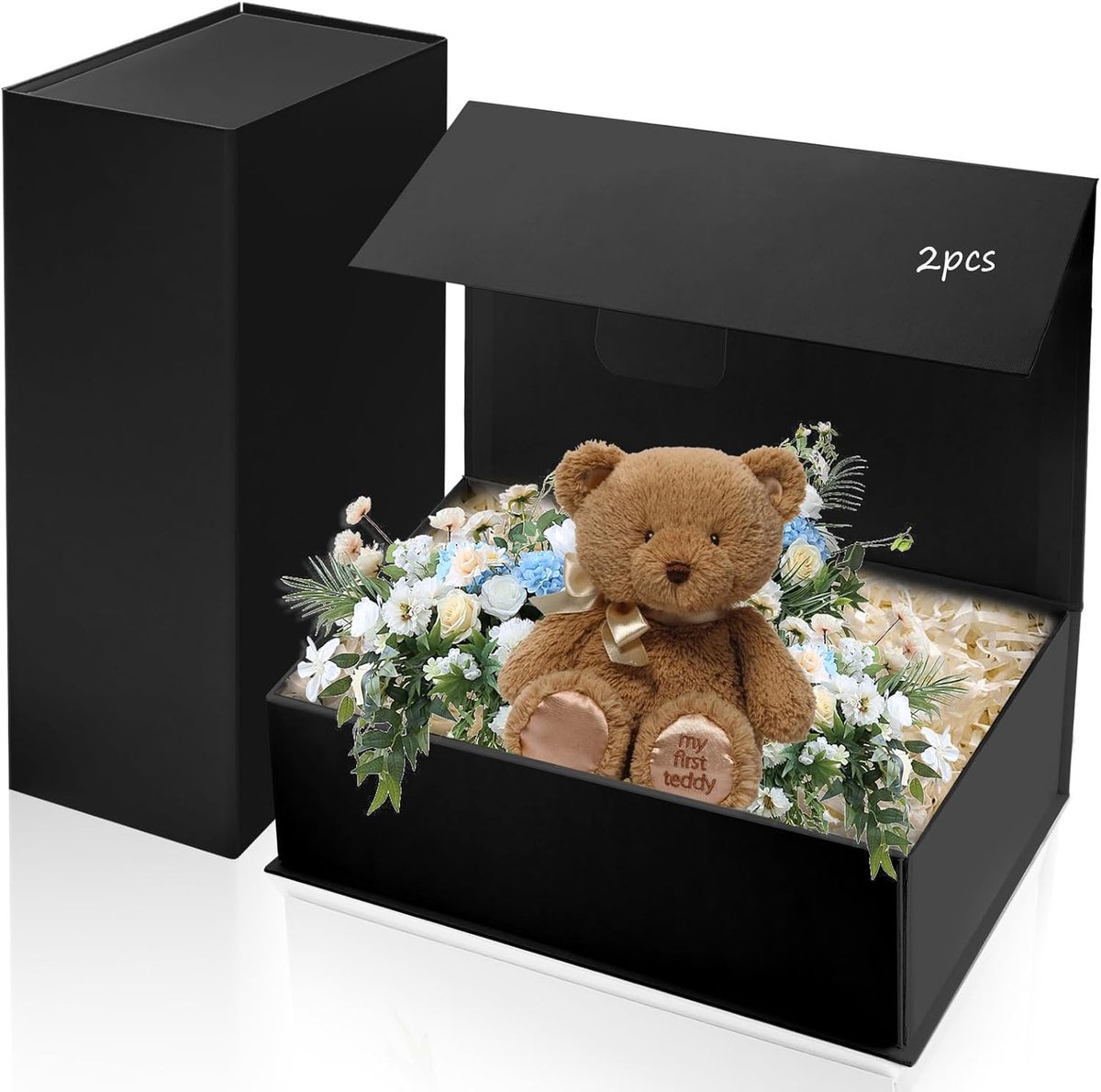 SnelShoppen - 2 Stuks Cadeauboxen Groot, 31 x 21 x 10 cm, Vouwbare Cadeau Doos met Deksel voor Verjaardagen, Cadeaus, Valentijnsdag, Zwart, Duurzaam e