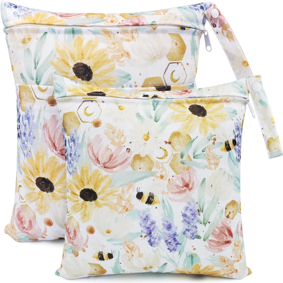 SnelShoppen - Wetbag voor Kleuters, 2 Stuks Waterdichte Nappy Bags, Herbruikbare Organizer Bag voor Doekjes, Zwemkleding en Luiers, Multicolour, 36x30