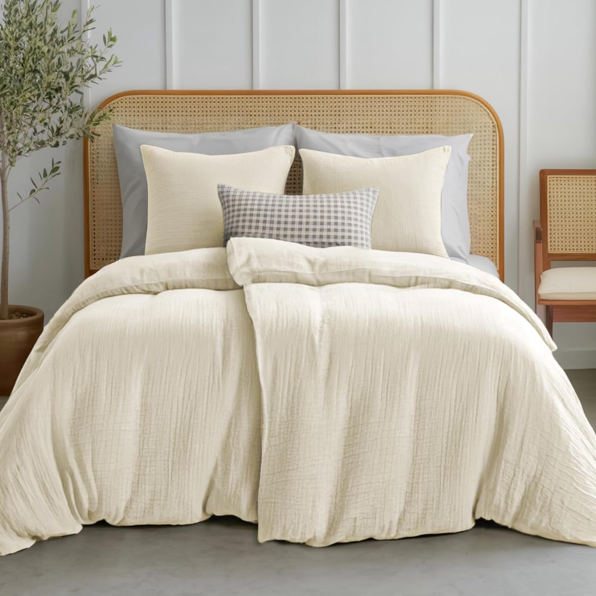 SnelShoppen - 2x Katoenen Mesh Dekbedovertrek 135x200 cm Beige met 2 Kussenslopen 80x80 cm - Ademend en Zacht Bedlinnen - Oeko-Tex Gecertificeerd