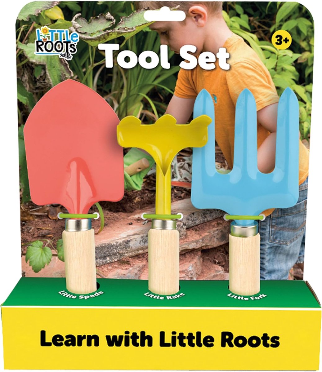 SnelShoppen - Kindertuingereedschap Set 3-delig - Multicolor - Houten Handvatten - Ideaal voor Kinderen - Tuinieren met Stijl - Perfect voor Buitenact