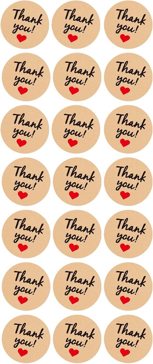 SnelShoppen - 210 Pcs Thank You Stickers - Zelfklevende Bedankstickers - Kraft Papier Hart Stickers voor Cadeauverpakking, Bakken, Kerst, Verpakking,