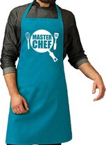 Master chef barbeque schort / keukenschort turquoise blauw voor heren - bbq schorten
