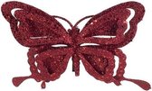 1x Kerstboomversiering op clip vlinder glitter bordeaux rood 14 cm - kerstfiguren - vlinders