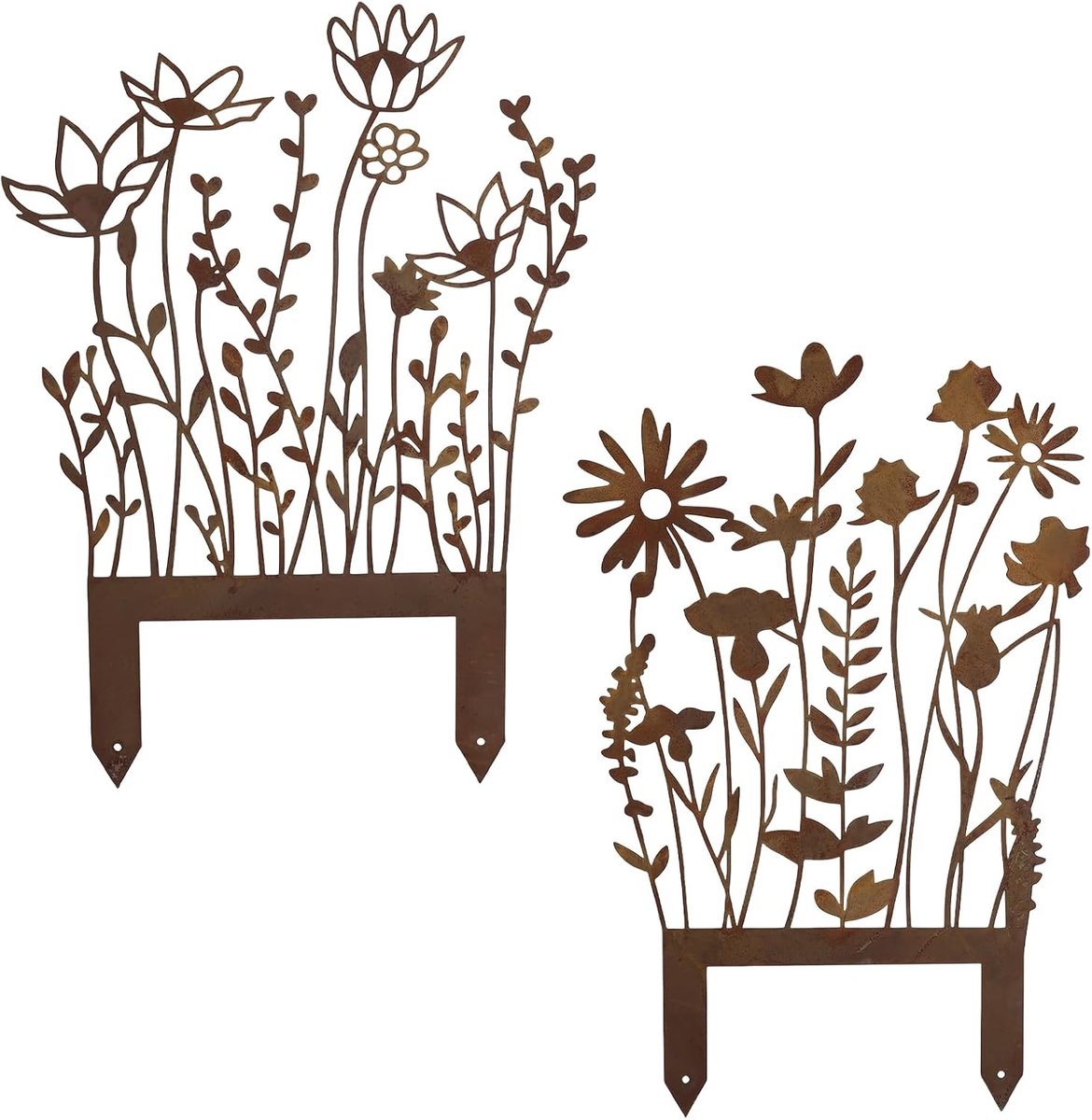 SnelShoppen - Set van 2 Tuinstekers Roestige Bloem Decoratie Tuinaccessoires Metaal Roest Look Tuinfiguren voor Tuin, Gazon en Terras