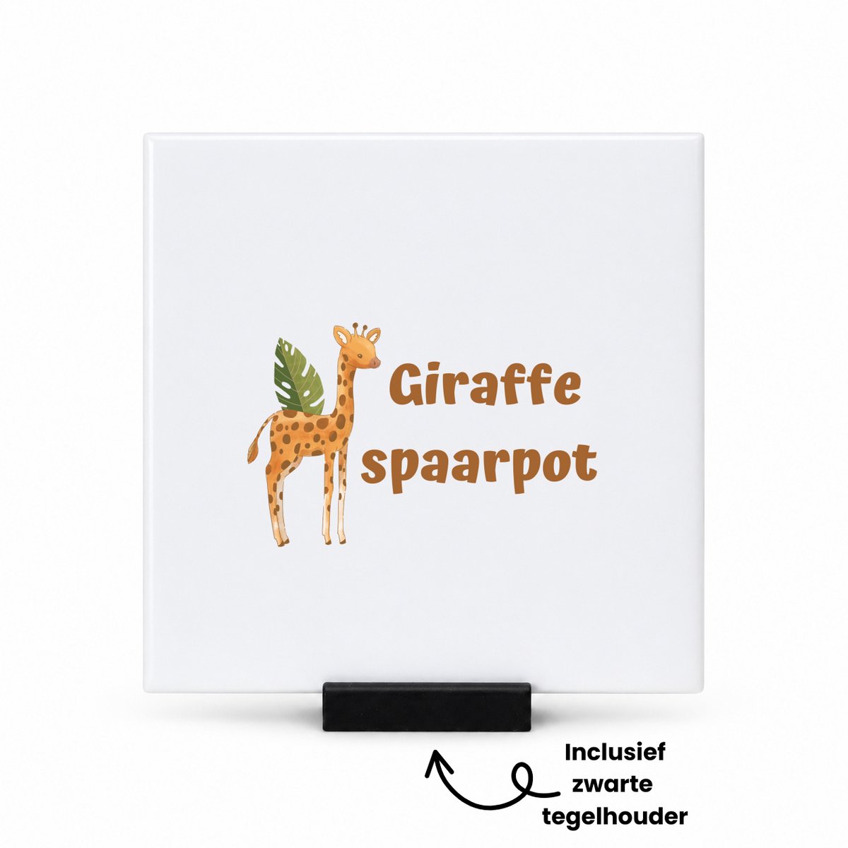Hacebo Giraffe tegeltje met tegelhouder - Giraffe - dieren liefhebbers - tegeltjes met tekst - leuke cadeau voor iemand die van houdt van giraffen - verjaardagscadeau - kado - gift - spreuktegels - 10.8x10.8 CM Wit