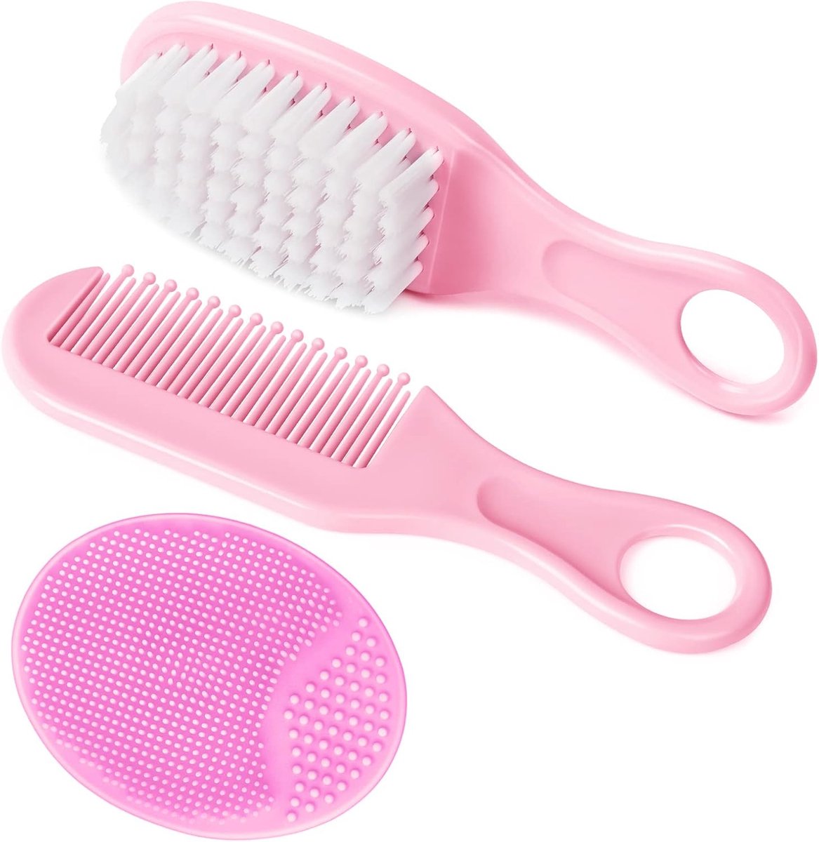 SnelShoppen - Aolso Baby Haarborstel en Kam Set, 3-delige Set met Zachte Borstels, Ideaal voor Cradle Cap bij Pasgeborenen en Peuters - Roze