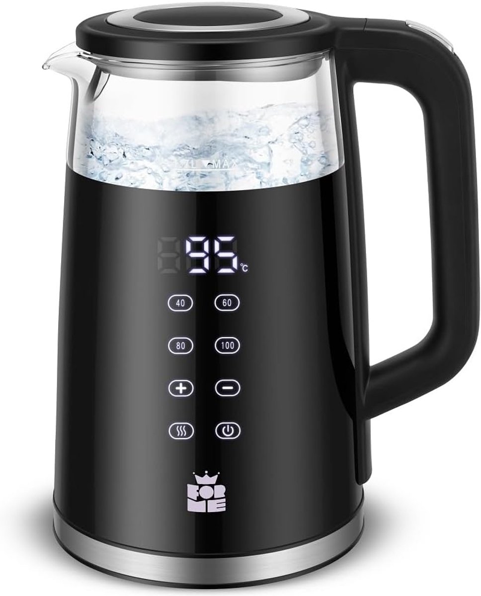 SnelShoppen - ForMe Glazen Waterkoker 1.7 L met Temperatuurselectie 40-100 °C, LED Digitale Temperatuurweergave, 7 Kleuren LED Verlichting, Houd Warm
