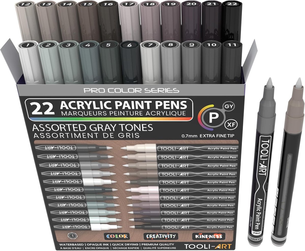 SnelShoppen - Acrylic Paint Pens Set 22 Kleurige Markers 0.7mm Fijne Tip voor Rock Art, Glas, Hout, Metaal, Canvas, Non-Toxisch, Sneldrogend, Creatief