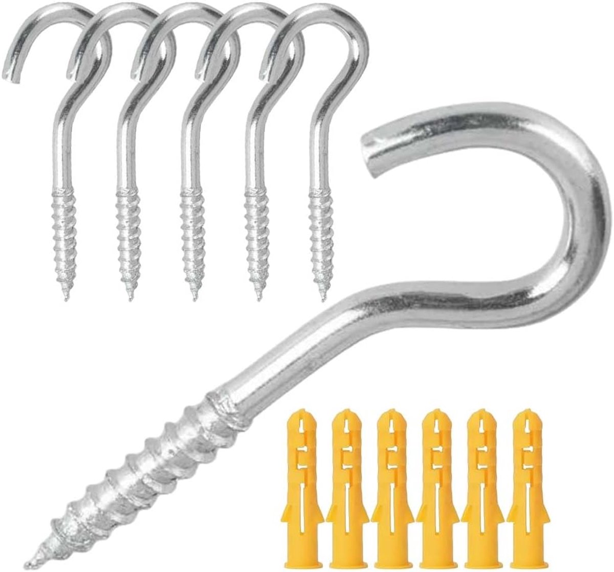 SnelShoppen - Screw Hooks RVS Set van 6 - M6 x 100 mm Heavy Duty Haakschroeven voor Hangstoelen, Hammocks, Awnings en Tuinaccessoires