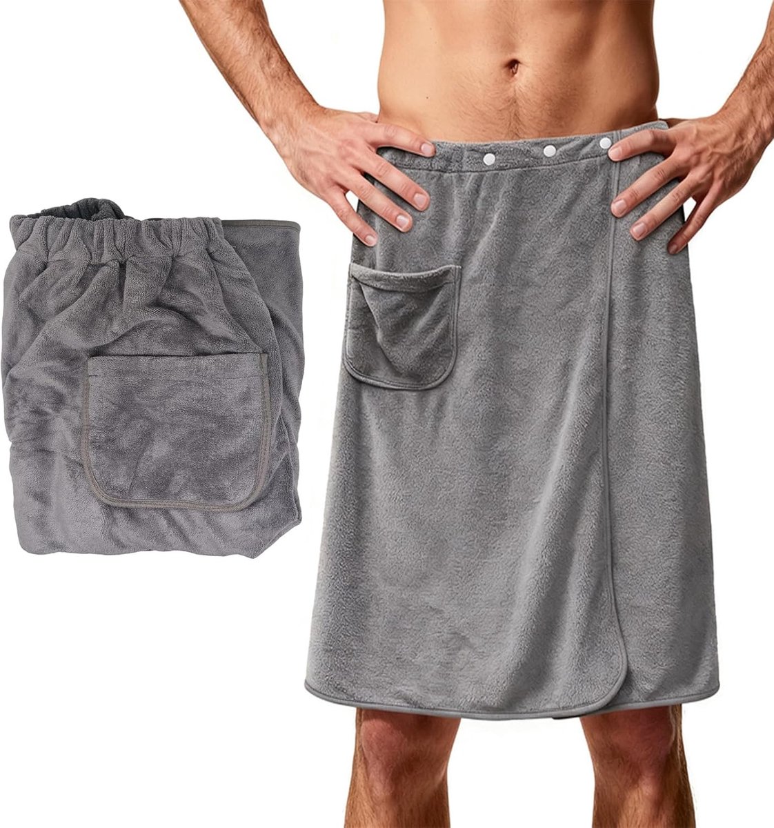 SnelShoppen - Grote Sauna Handdoek voor Mannen met Drukknoopjes (70 cm x 140 cm) - Aanpasbare, Comfortabele en Zeer Absorberende Handdoek voor Sauna,