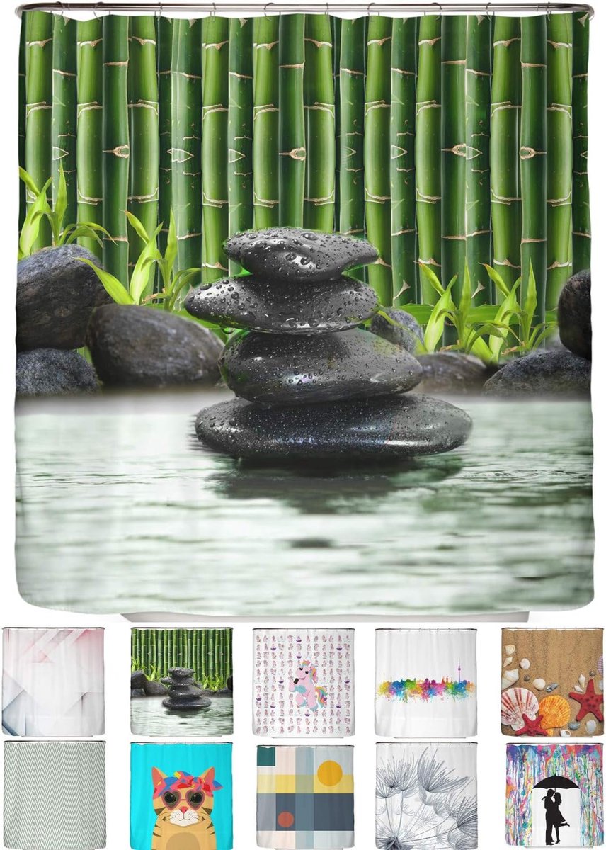 SnelShoppen - Anti-Schimmel Douchgordijn 180x200cm - Waterdicht, Opaque, Wasbaar, Zware Zoom, Inclusief 12 Ringen - Bamboe Spa Design