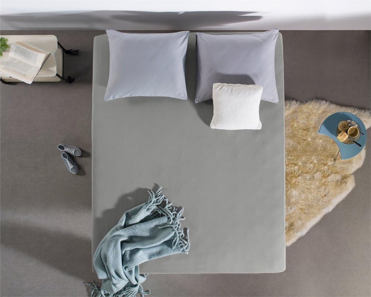 Thijox - Hoeslaken 100% Katoen, Vochtabsorberend en Warmteregulerend, Voor Standaard Matrassen tot 30cm, Grijs, 180 x 200 cm, Ideaal voor Slaapkamer,
