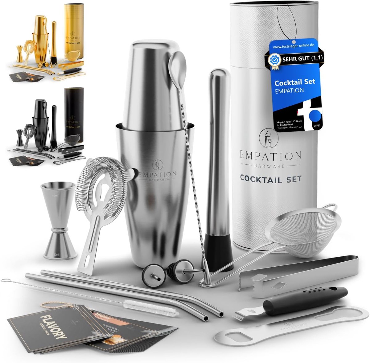 SnelShoppen - Cocktail Shaker Set 14-delig, 830ml Boston Shaker, Cocktailaccessoires met Receptenkaarten - Perfect voor Beginners en Professionals, Fe