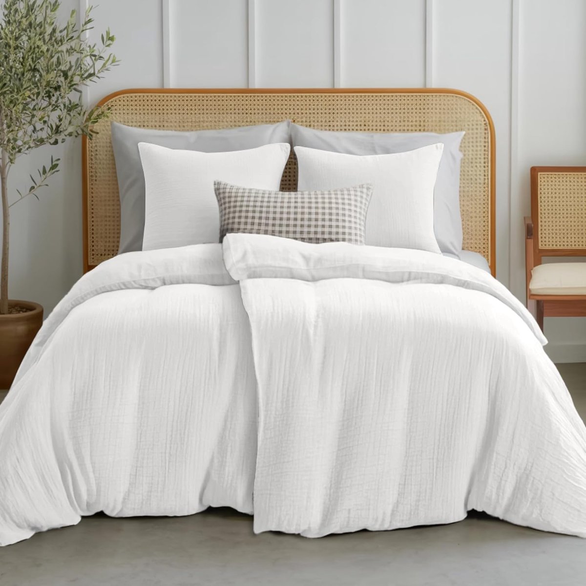 SnelShoppen - 2-delige katoen mesh dekbedset 135x200 cm, wit, met 2 kussenslopen 80x80 cm, ademend en zacht beddengoed, Oeko-Tex gecertificeerd