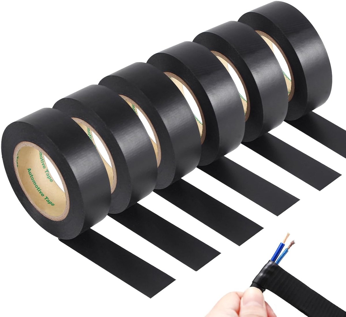 SnelShoppen - PVC Isolatie Tape, 6 Rollen, Zwart, 25 mm x 20 m, Textieltape voor Elektriciens, Waterdicht en Brandveilig, Ideaal voor Auto Draadboom e