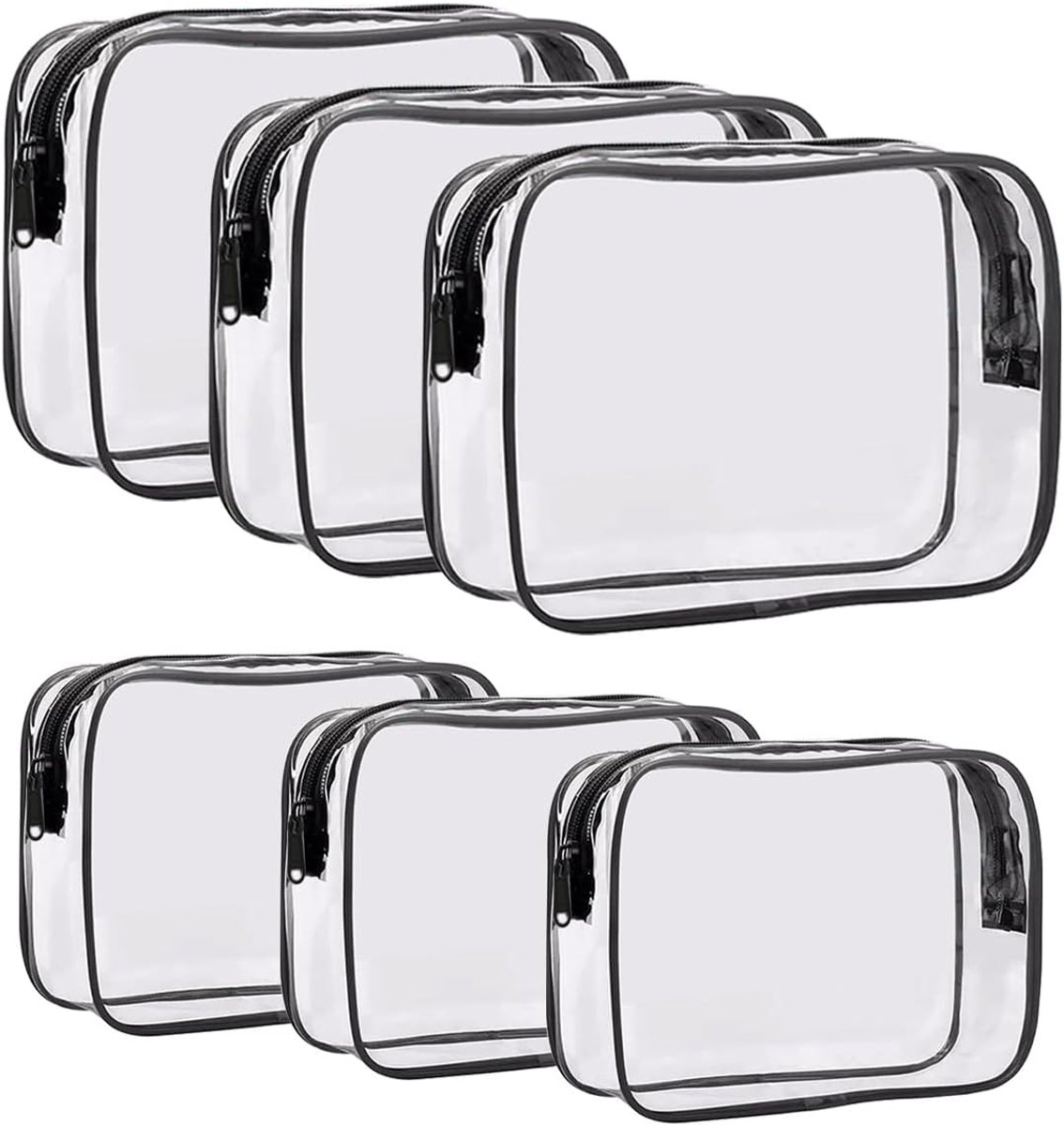 Make-up tasjes - Toilettasjes - Reis Organisatie - Set van 6 stuks - Verschillende maten - Transparant met zwart
