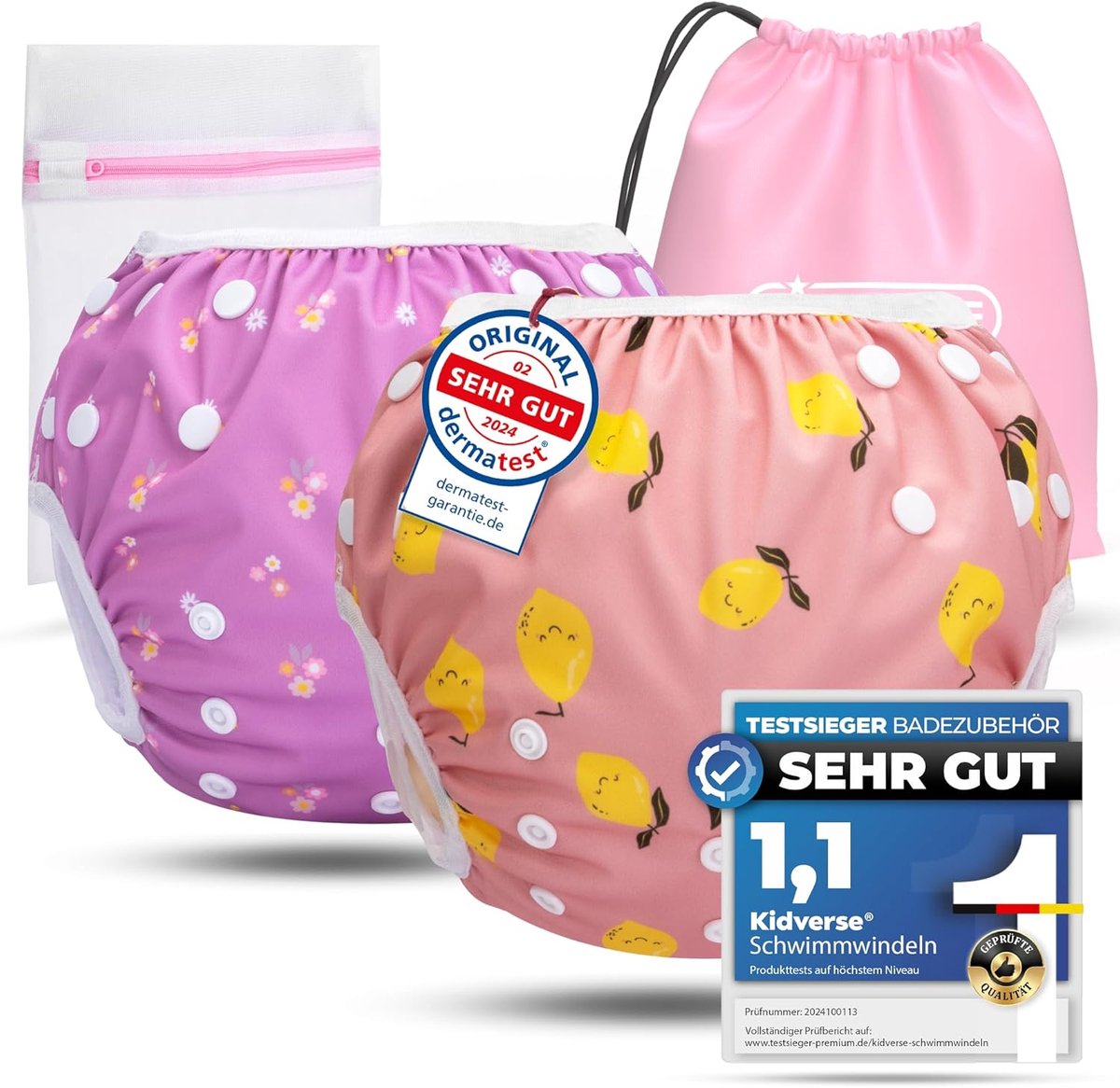 SnelShoppen - Set van 2 Herbruikbare Baby Zwemluiers 0-3 Jaar - Huidvriendelijk, Hoogabsorberend en Veilig - Inclusief Opbergtas & Wasnet - Perfect vo
