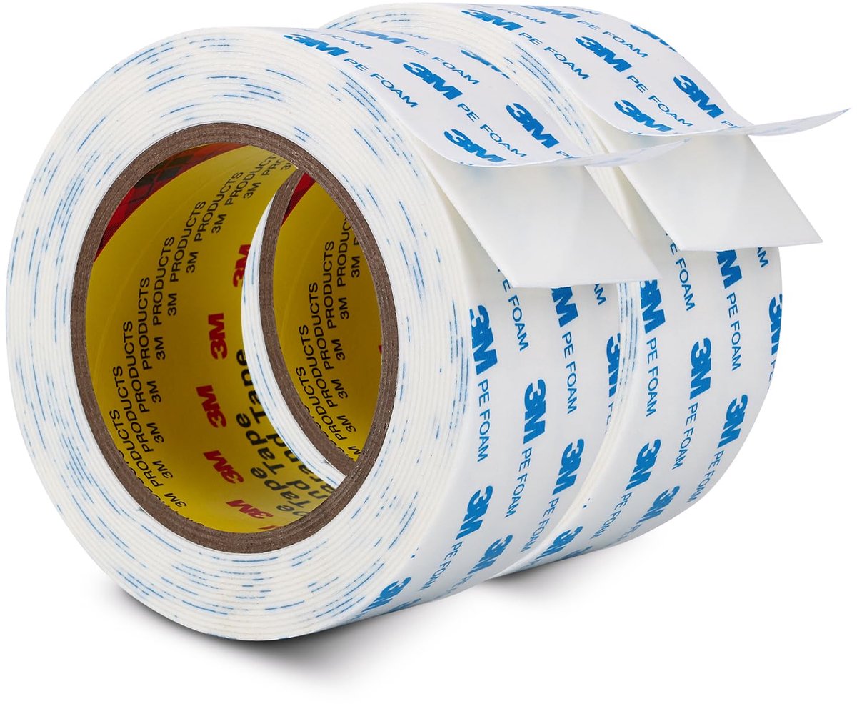 SnelShoppen - 3M Dubbelzijdige Tape, Extra Sterk PE Foam 50mm x 5m, 2 Rollen, 1.1mm Dikte, Waterdicht, Duurzaam voor Binnen en Buiten, DIY Bevestiging