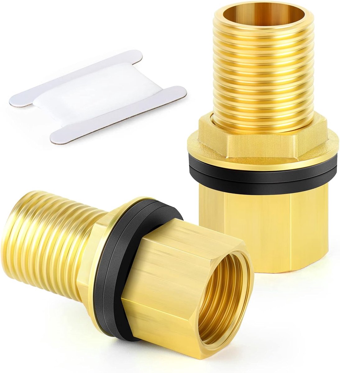 SnelShoppen - 2Pcs Messing 1/2" Vrouwelijke & 1/2" Mannelijke Tank Koppeling Adapter Fitting met Rubber Ring voor Water Tanks, Vissen, Emmers