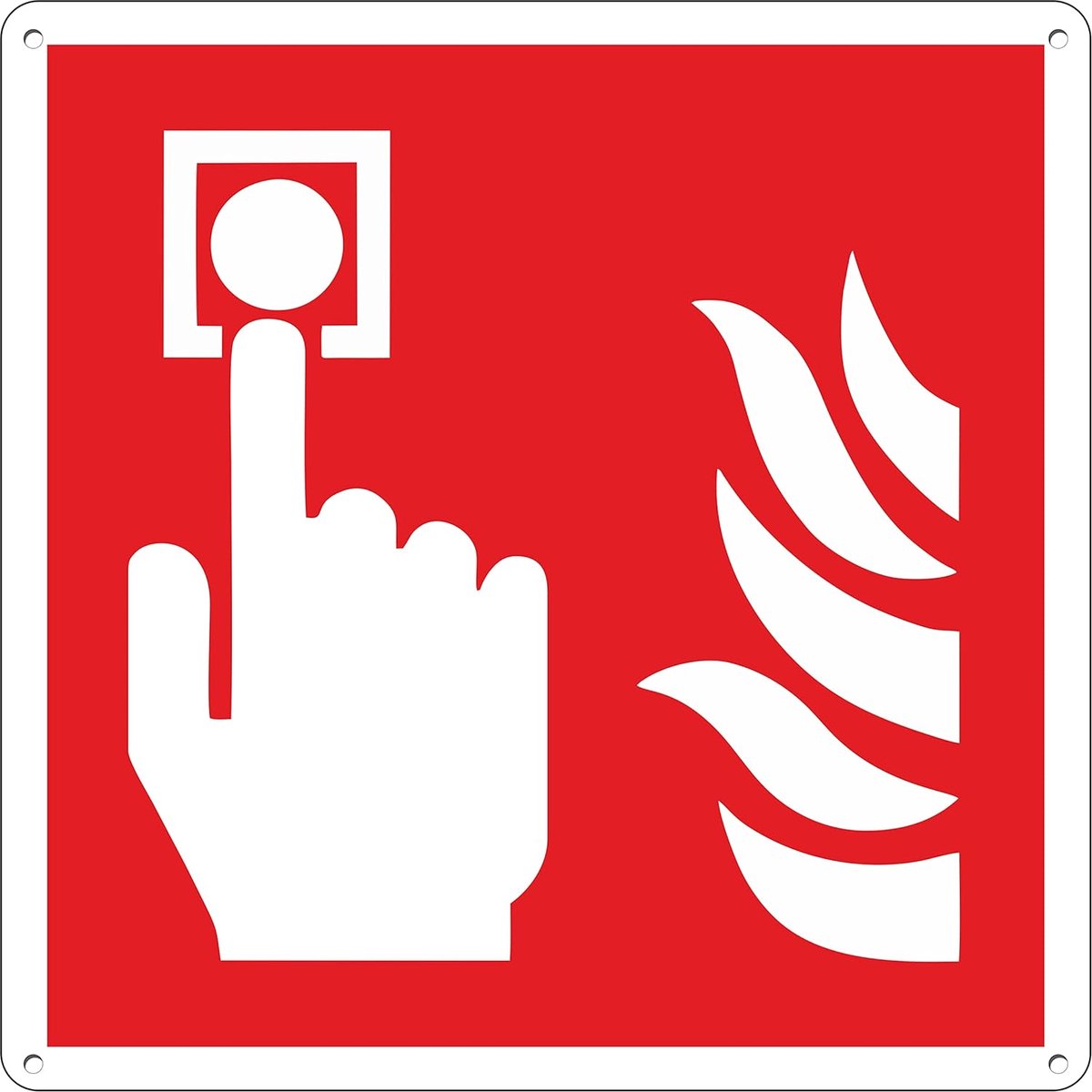 SnelShoppen - Fire Alarm Button Aluminium Composite 14.5x14.5 cm | Veiligheidspaneel voor Noodsituaties | 3 mm Dikte, 4 Montagegaten, UV Geprint