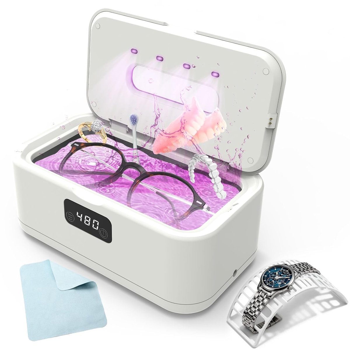 SnelShoppen - Ultrasonic Cleaning Device voor Brillen en Dentures 800ml met 49000Hz, U-V Ultrasonic Cleaner voor Sieraden, Horloges, Hoortoestellen en