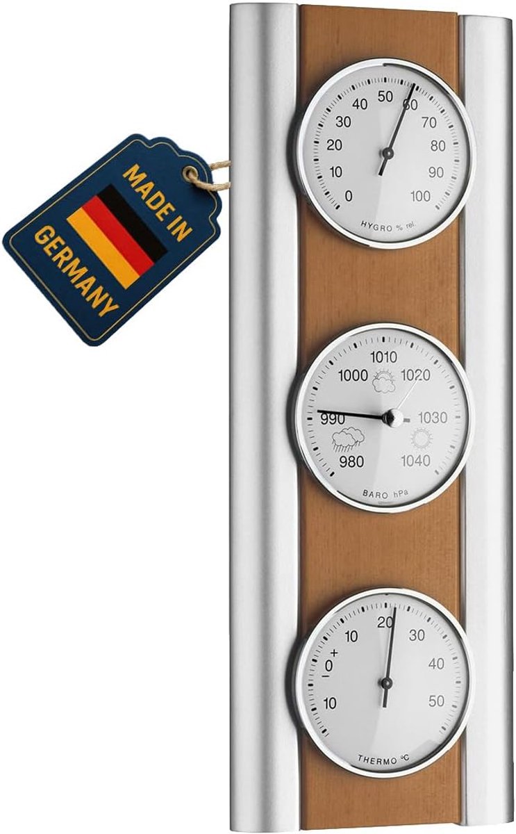 SnelShoppen - TFA Dostmann Analoog Weerstation van Beukenhout met Barometer, Thermometer en Hygrometer - Temperatuur, Luchtvochtigheid en Luchtdruk in