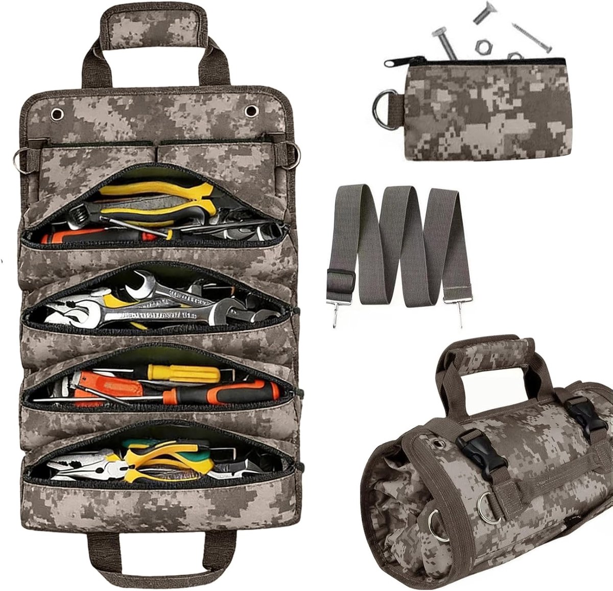 SnelShoppen - Vouwbare Gereedschaps Tas Canvas voor Loodgieters, Ambachtslieden, Elektriciens - Robuust en Waterdicht - Camouflage - Ideaal als Verjaa