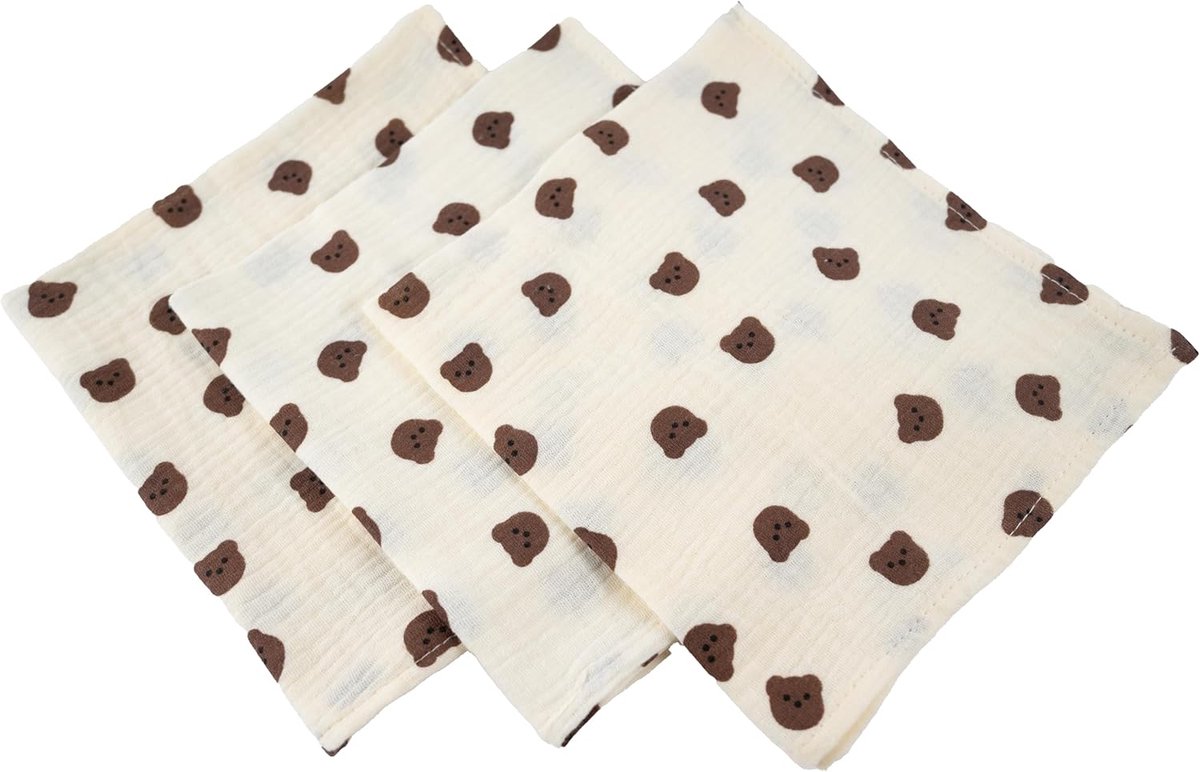 SnelShoppen - Hydrofiele Doekjes Baby - 3 Stuks - Zachte Swaddle Doeken - Hydrofiele Luiers - Berenprint - 40x38 CM - Ideaal voor Kinderen, Babyverzor